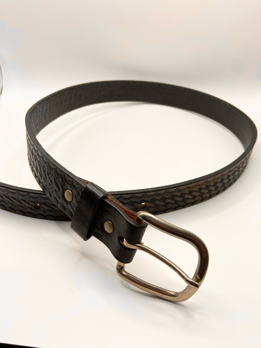 Men's Brown Leather Belt with Brushed Metal  snap on Buckle